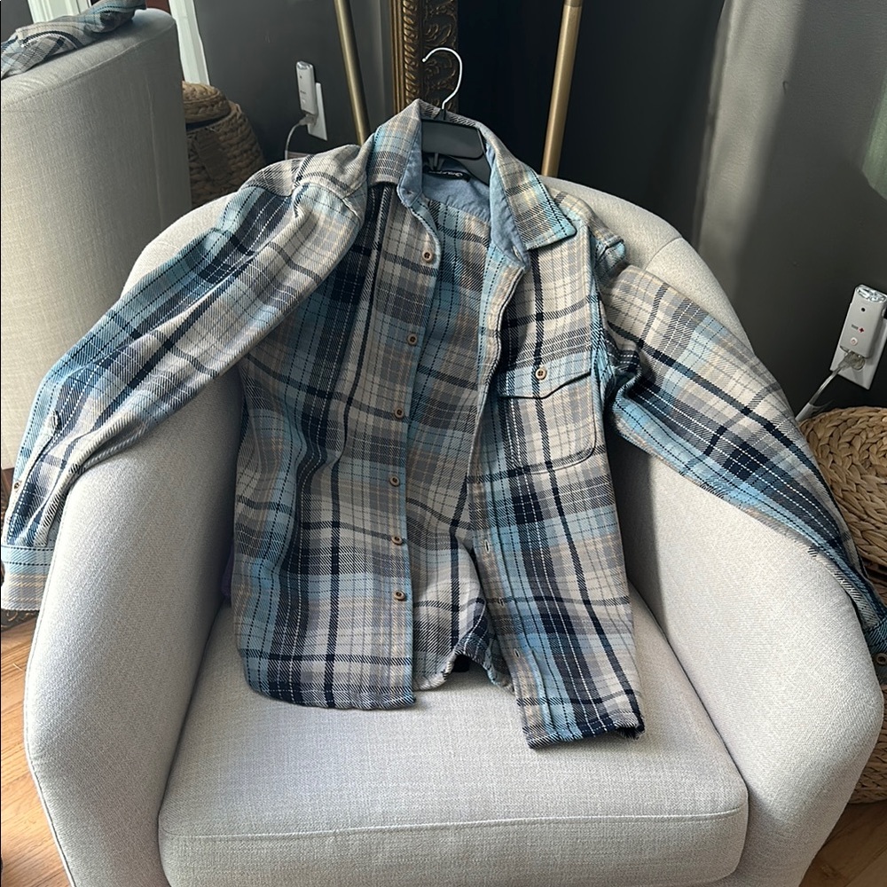 Plaid Button-Up Shirt in Blue and Gray